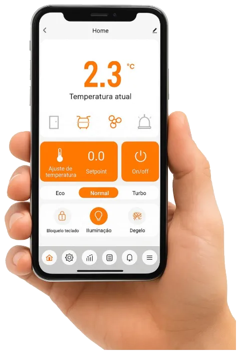 Aplicativo de monitoramento remoto exibindo a temperatura atual do equipamento