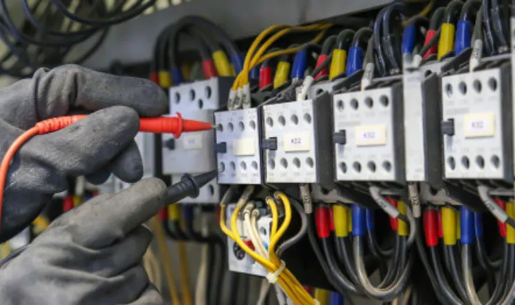 Verificação elétrica em painel de comando de equipamento de refrigeração