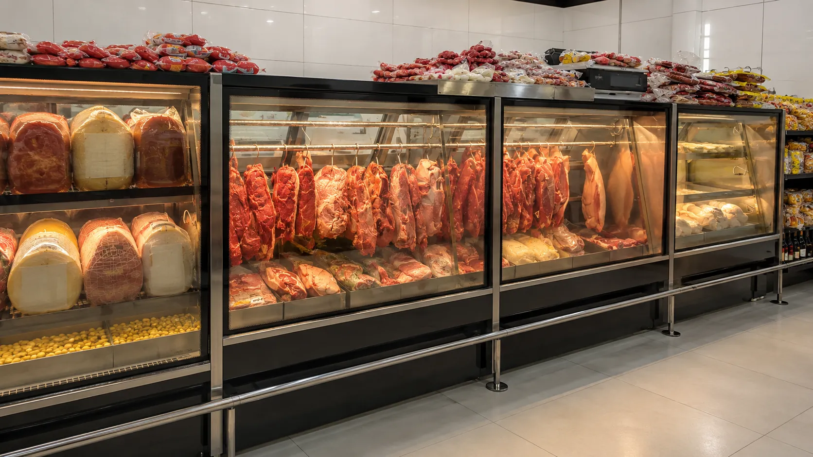 Expositores de carnes do Projeto RioFrios Supermercado